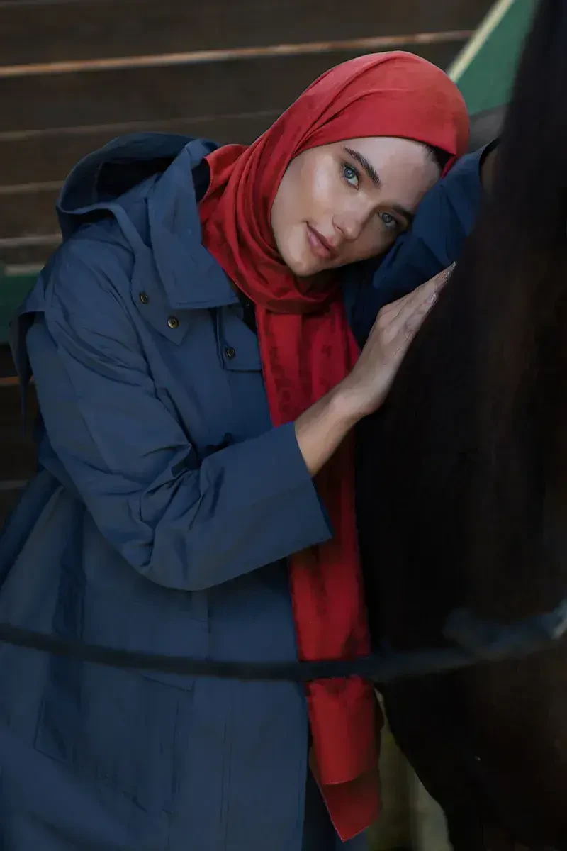 İpeksi Jakar Şal Papatya Desen - Kırmızı - ED Scarf