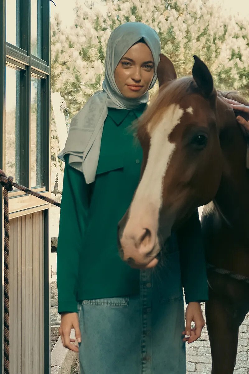 İpeksi Jakar Şal Papatya Desen - Mavili Gri - ED Scarf