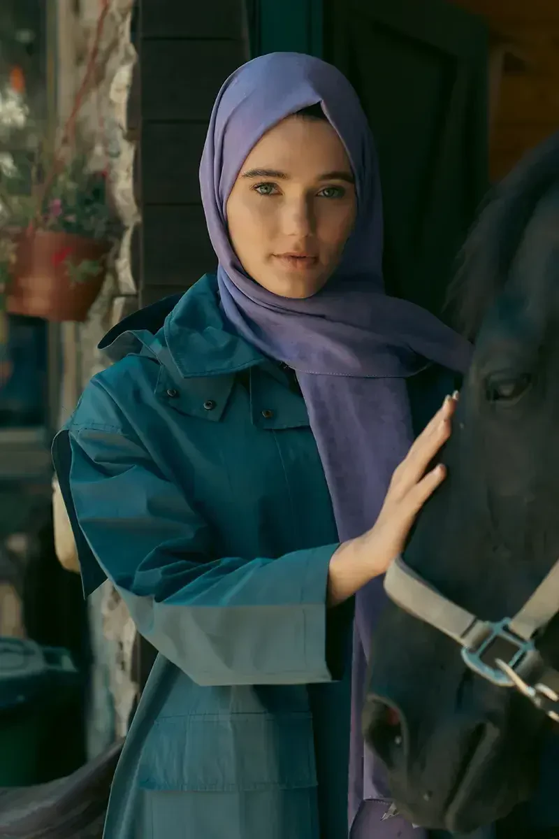 İpeksi Jakar Şal Papatya Desen - Mor - ED Scarf