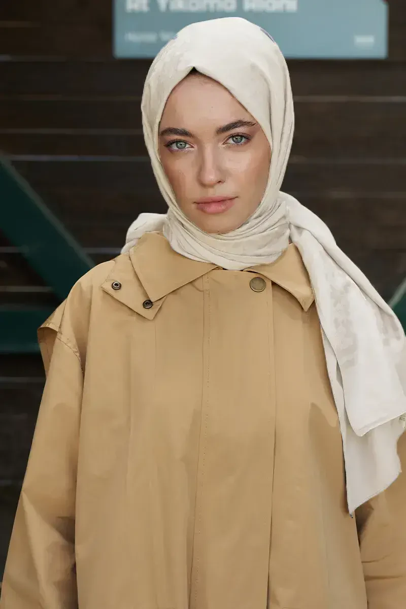 İpeksi Jakar Şal Papatya Desen - Taş - ED Scarf