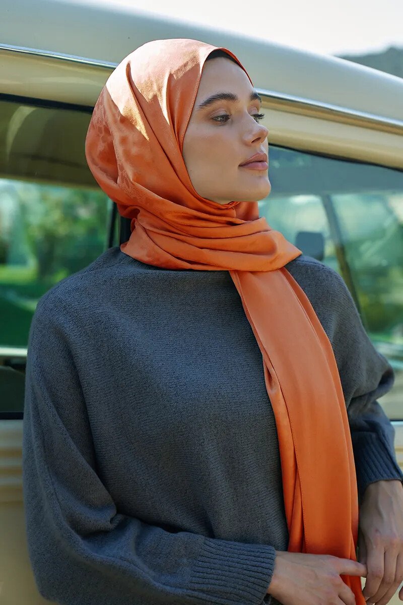 İpeksi Jakar Şal Papatya Desen - Turuncu - ED Scarf
