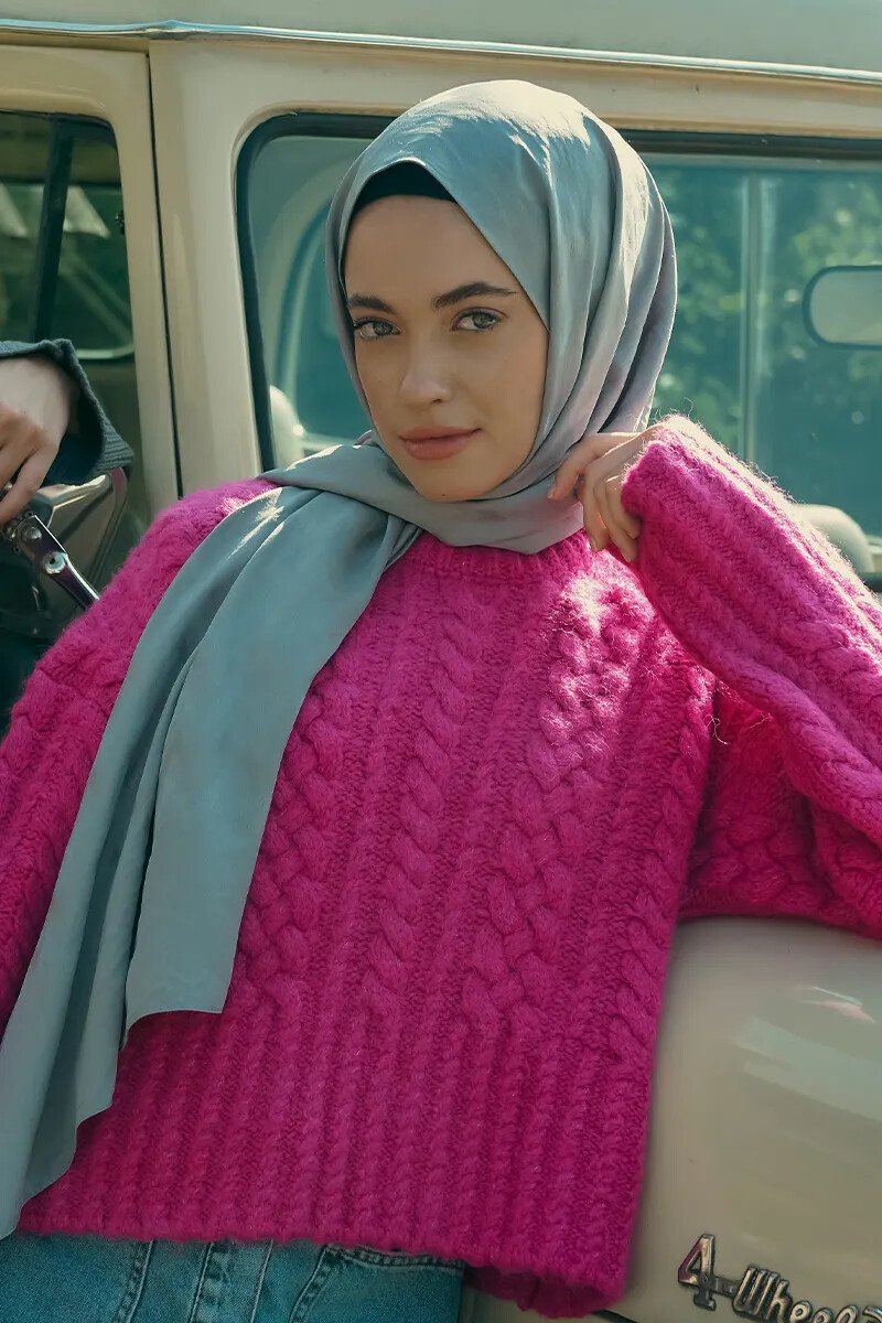 İpeksi Jakar Şal Zikzak Desen - Gri - ED Scarf