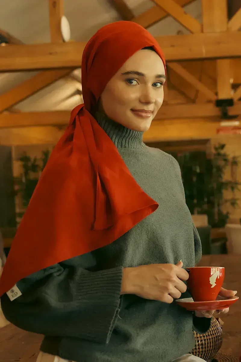 İpeksi Jakar Şal Zikzak Desen - Kırmızı - ED Scarf