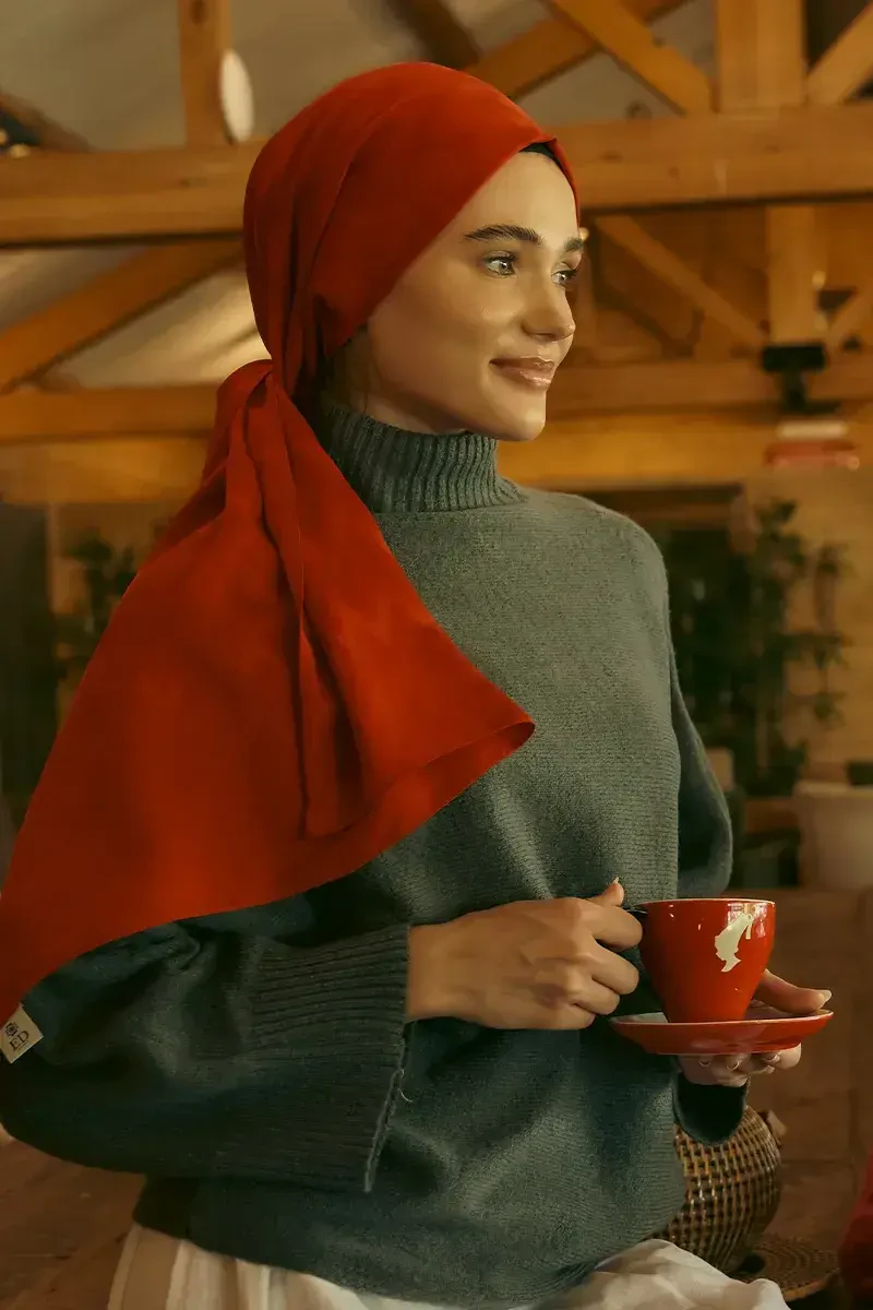 İpeksi Jakar Şal Zikzak Desen - Kırmızı - ED Scarf