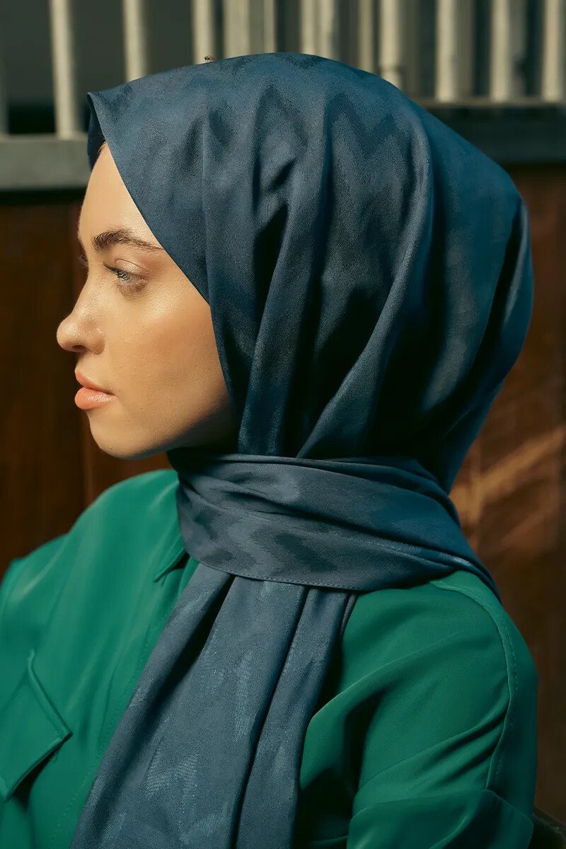 İpeksi Jakar Şal Zikzak Desen - Lacivert - ED Scarf