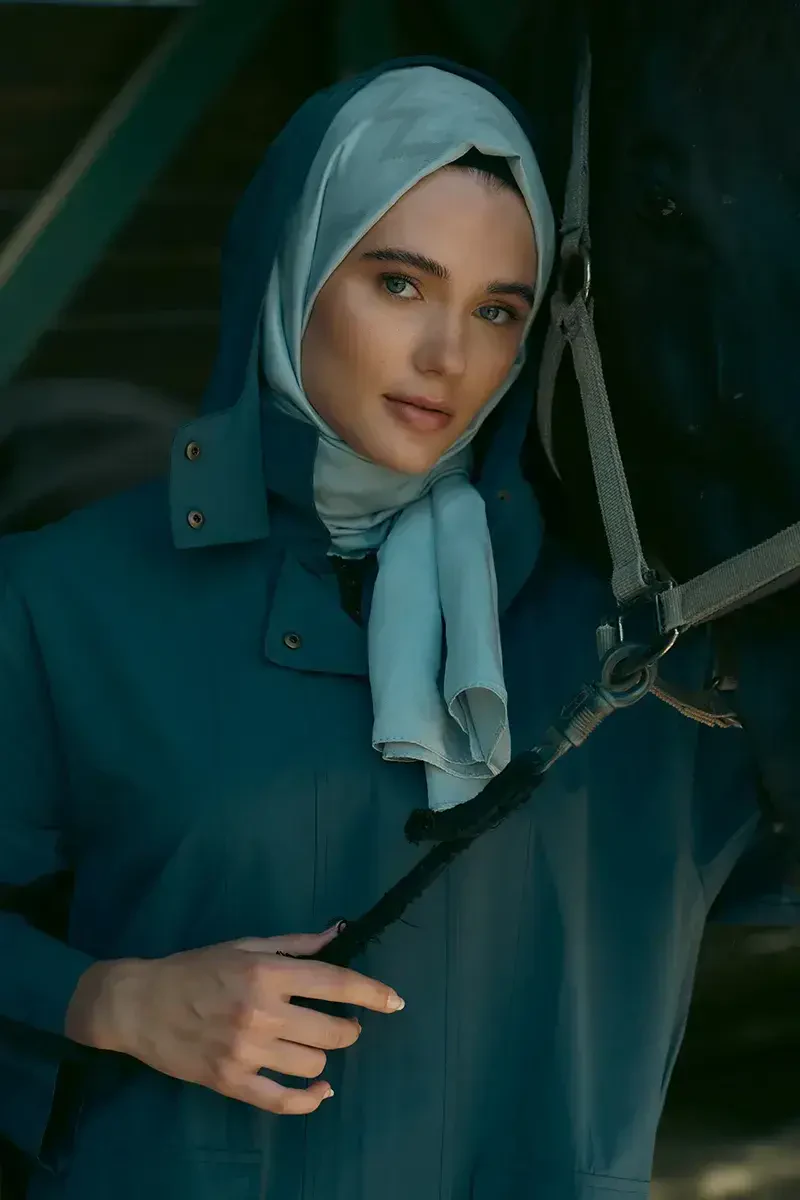 İpeksi Jakar Şal Zikzak Desen - Mavili Gri - ED Scarf