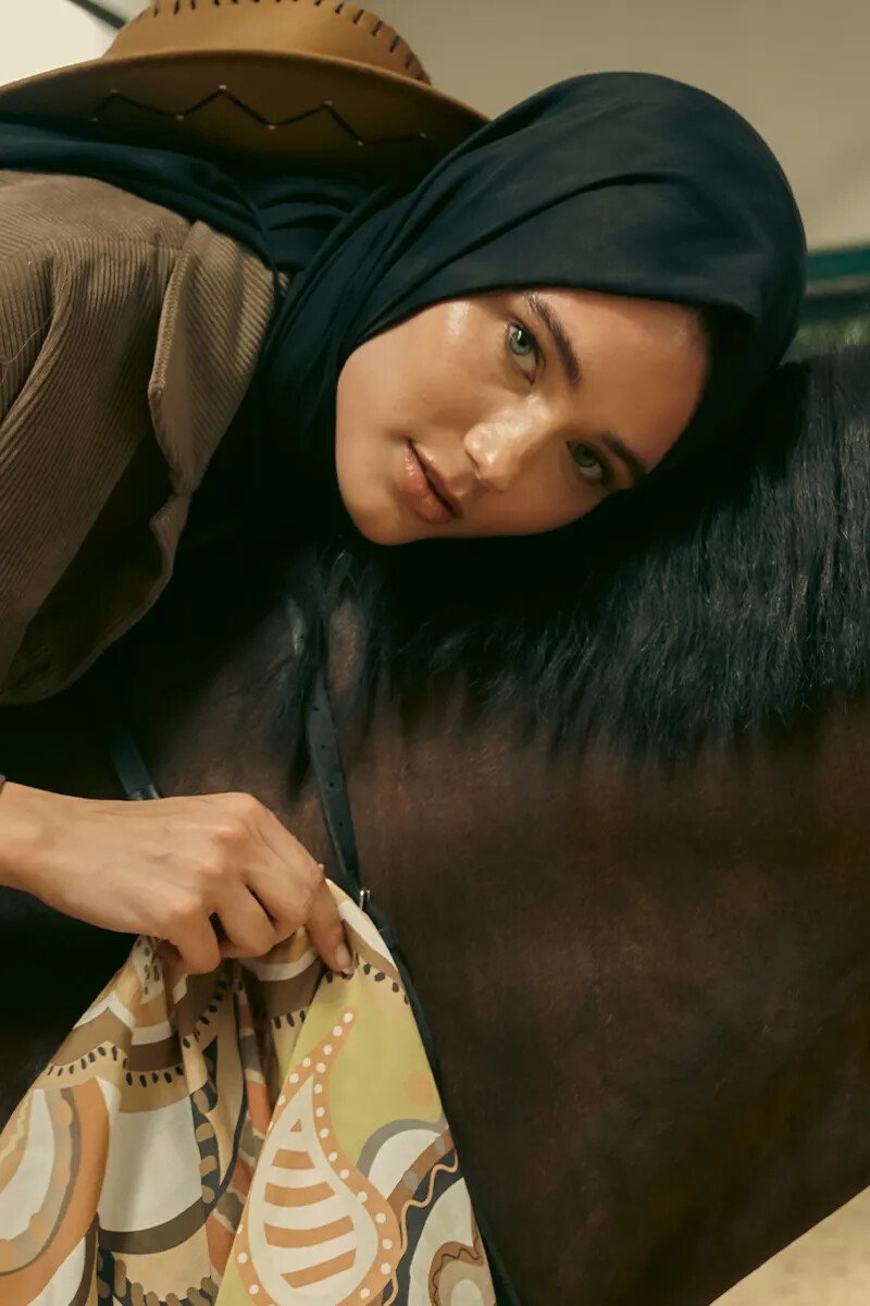 İpeksi Jakar Şal Zikzak Desen - Siyah - ED Scarf