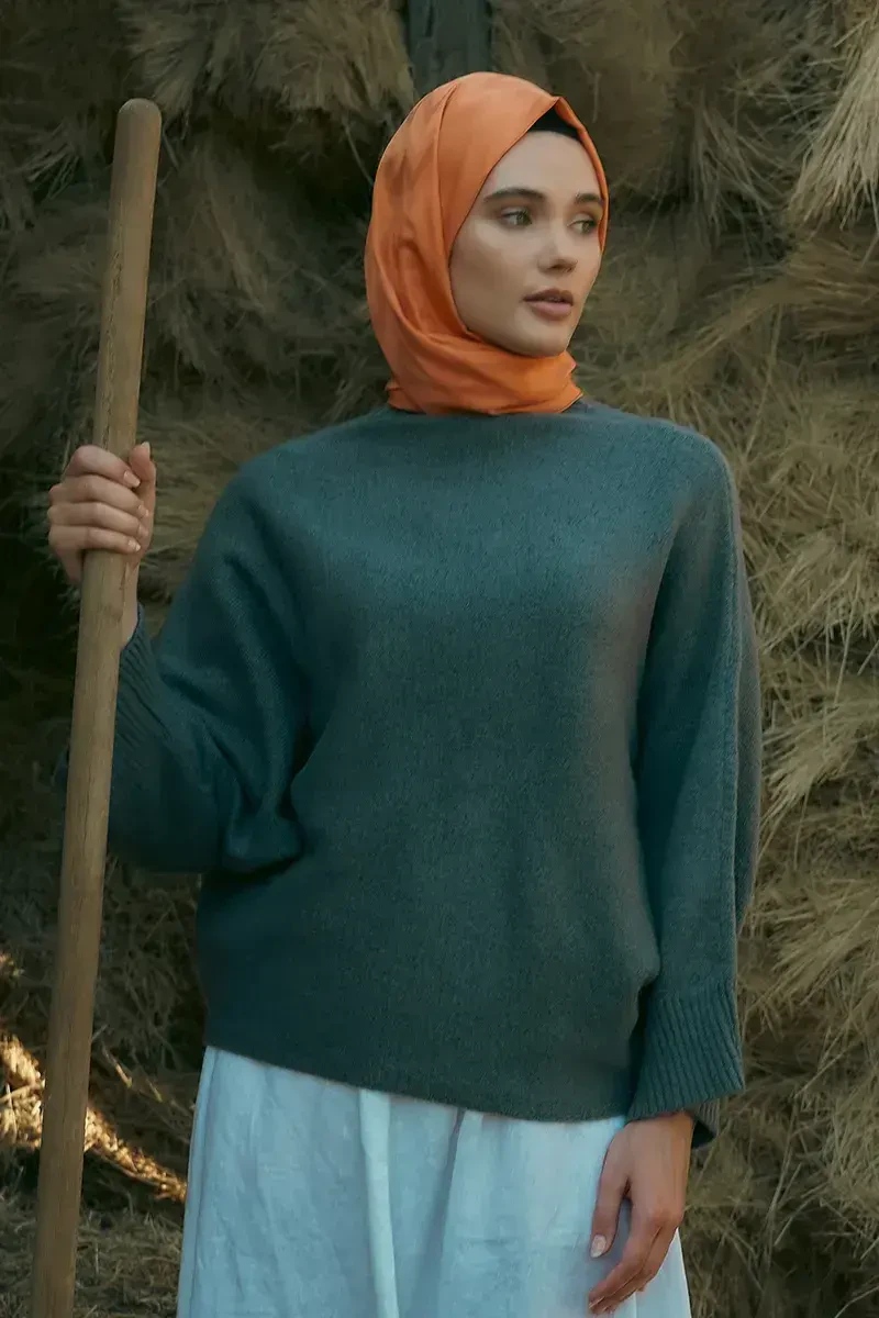 İpeksi Jakar Şal Zikzak Desen - Turuncu - ED Scarf