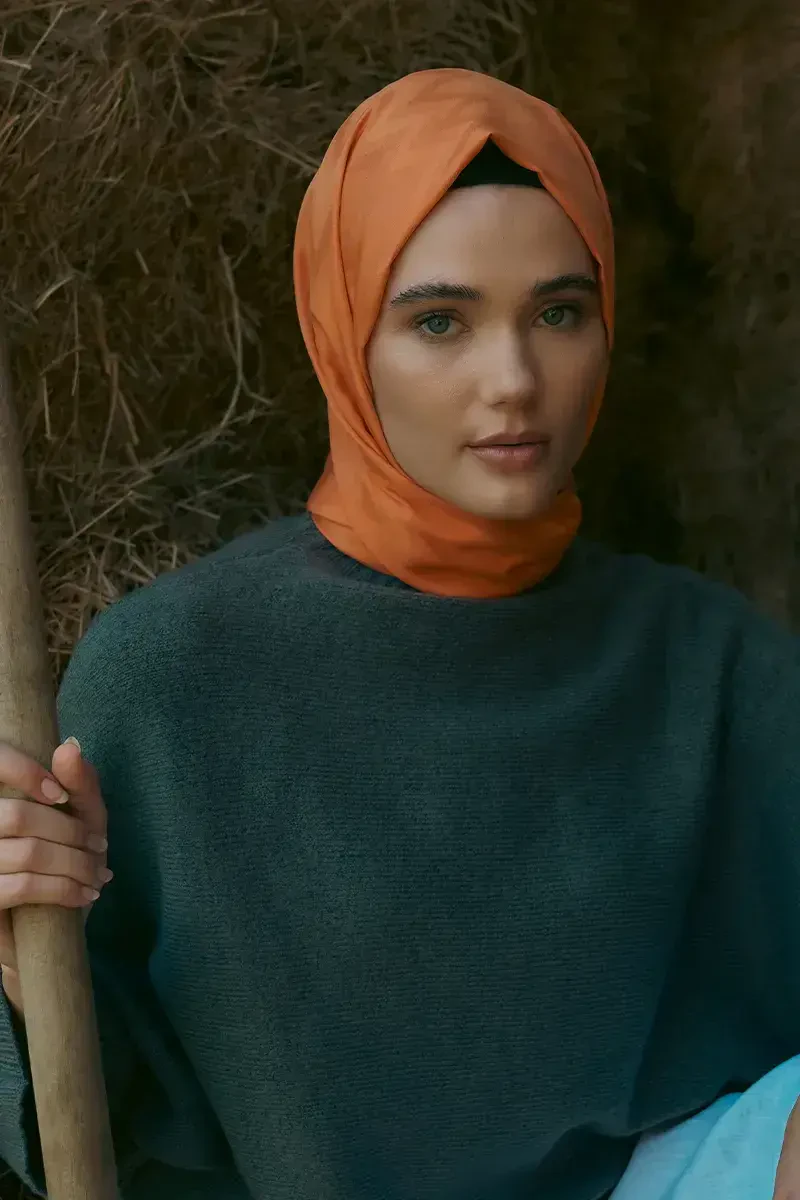 İpeksi Jakar Şal Zikzak Desen - Turuncu - ED Scarf