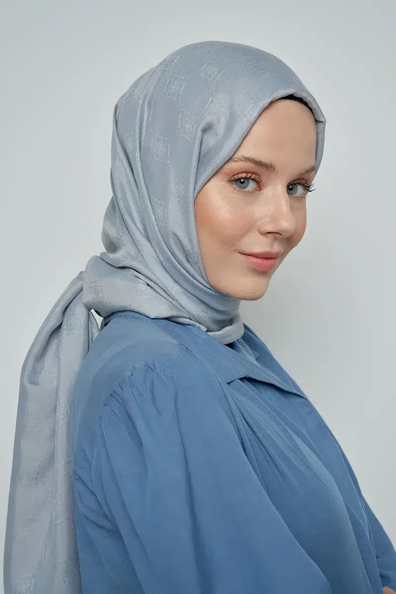 Jakar Pamuk Şal Monogram Desen - Gri - ED Scarf