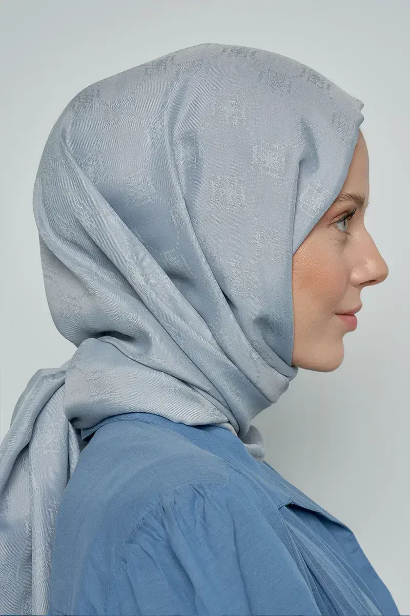 Jakar Pamuk Şal Monogram Desen - Gri - ED Scarf