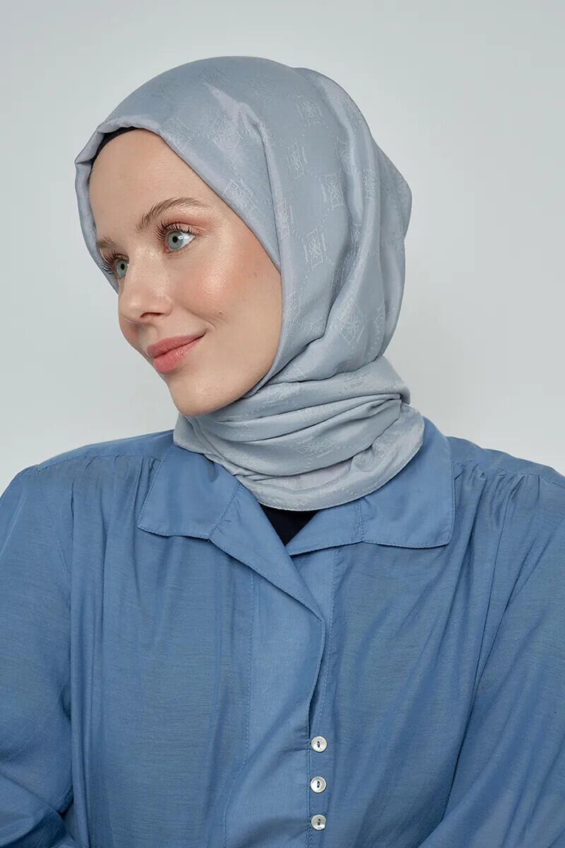 Jakar Pamuk Şal Monogram Desen - Gri - ED Scarf