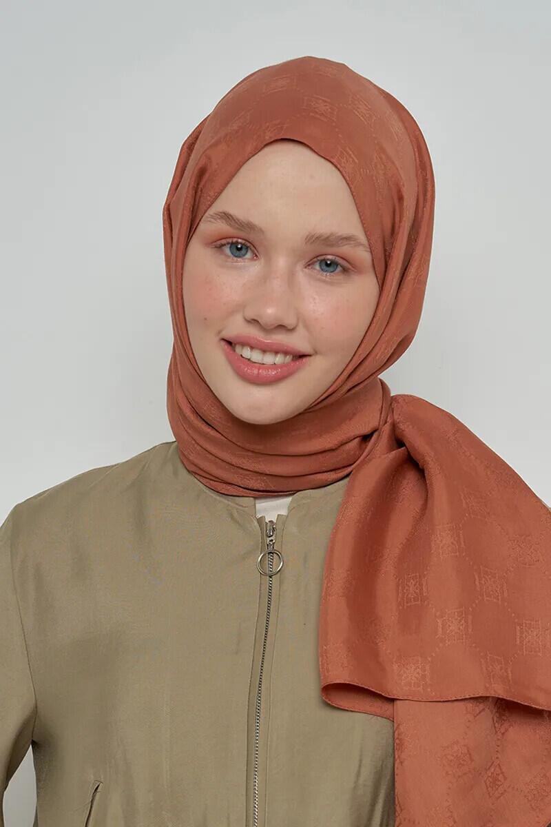 Jakar Pamuk Şal Monogram Desen - Kahverengi - ED Scarf
