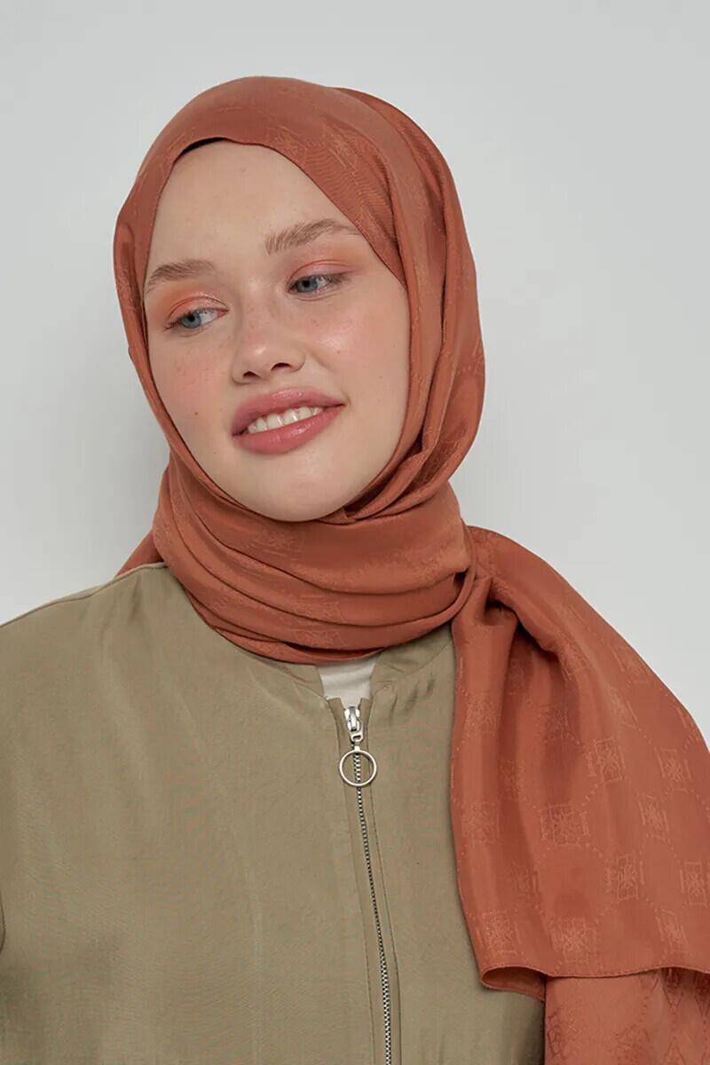 Jakar Pamuk Şal Monogram Desen - Kahverengi - ED Scarf