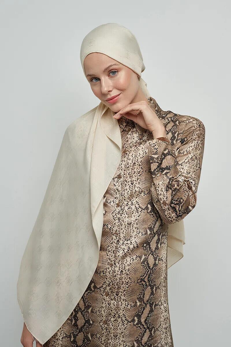 Jakar Pamuk Şal Monogram Desen - Krem - ED Scarf