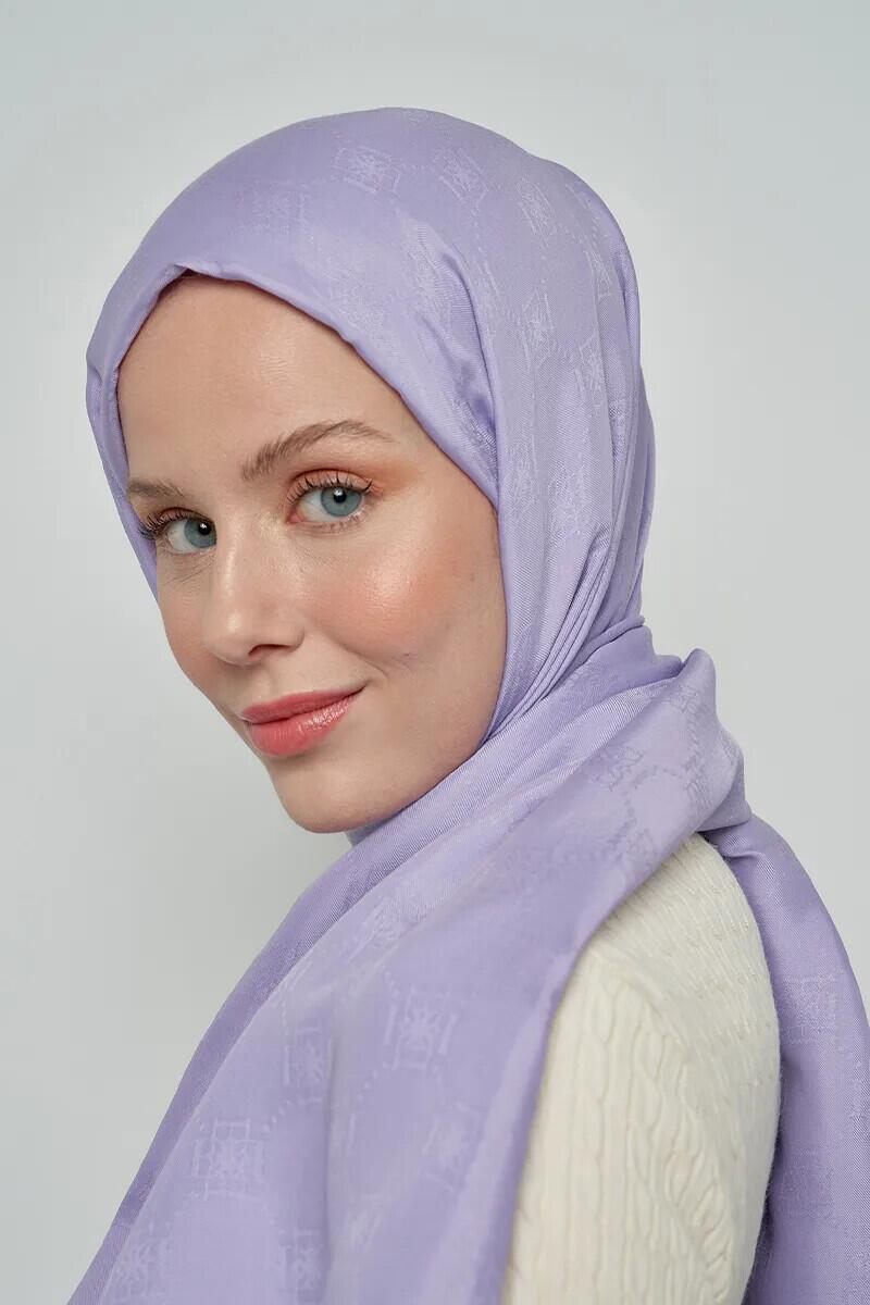 Jakar Pamuk Şal Monogram Desen - Lila - ED Scarf