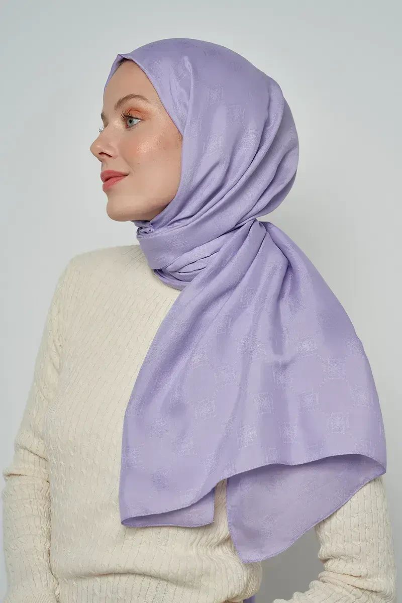 Jakar Pamuk Şal Monogram Desen - Lila - ED Scarf