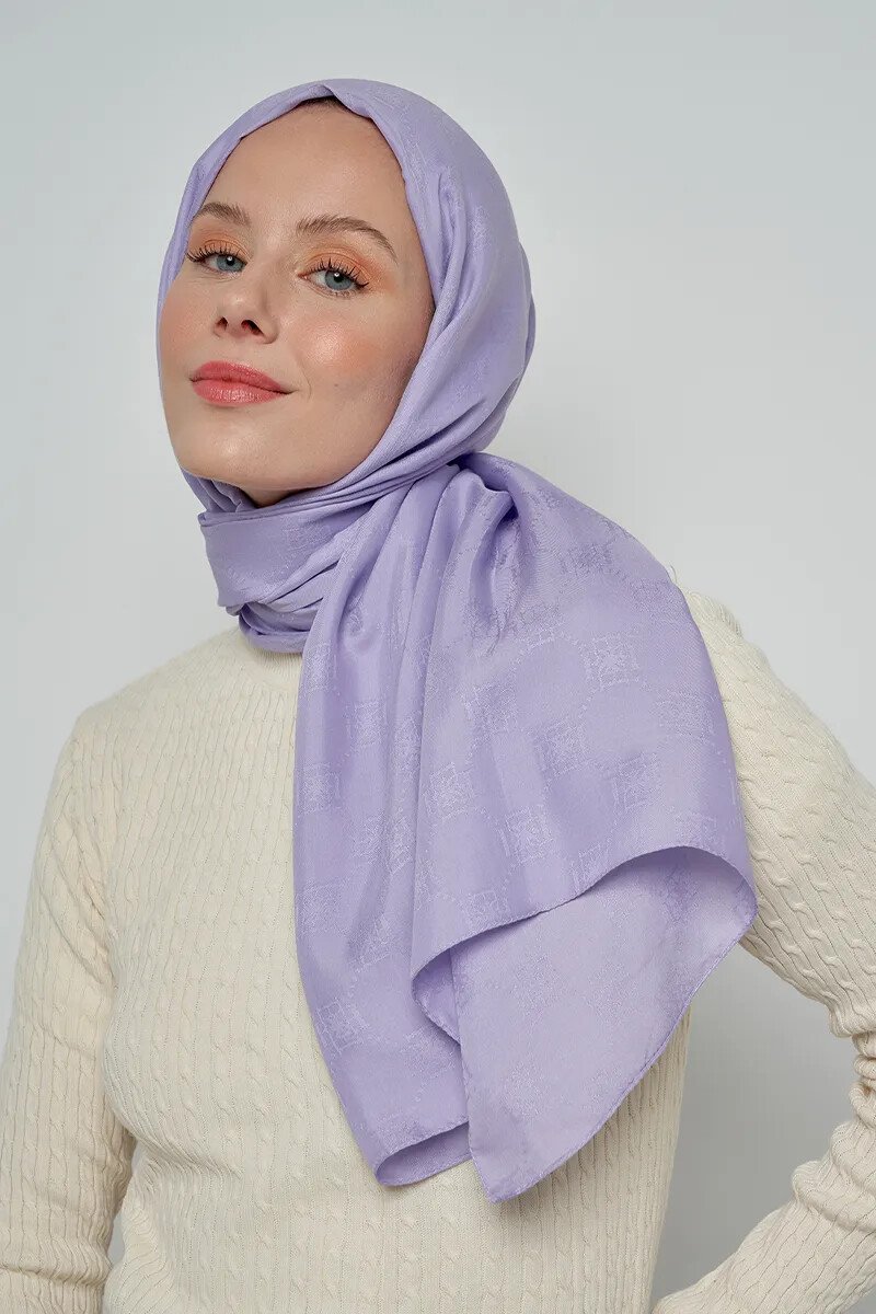 Jakar Pamuk Şal Monogram Desen - Lila - ED Scarf