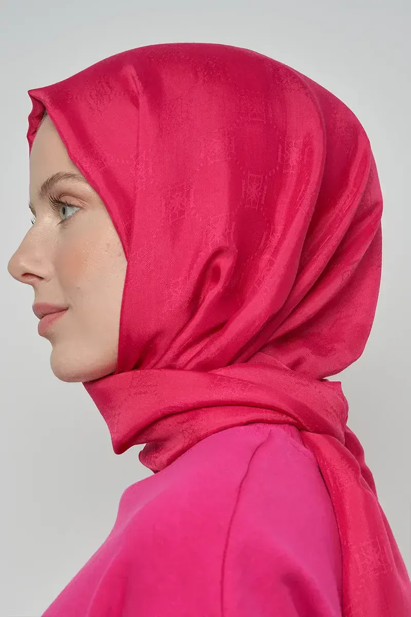 Jakar Pamuk Şal Monogram Desen - Pembe - ED Scarf