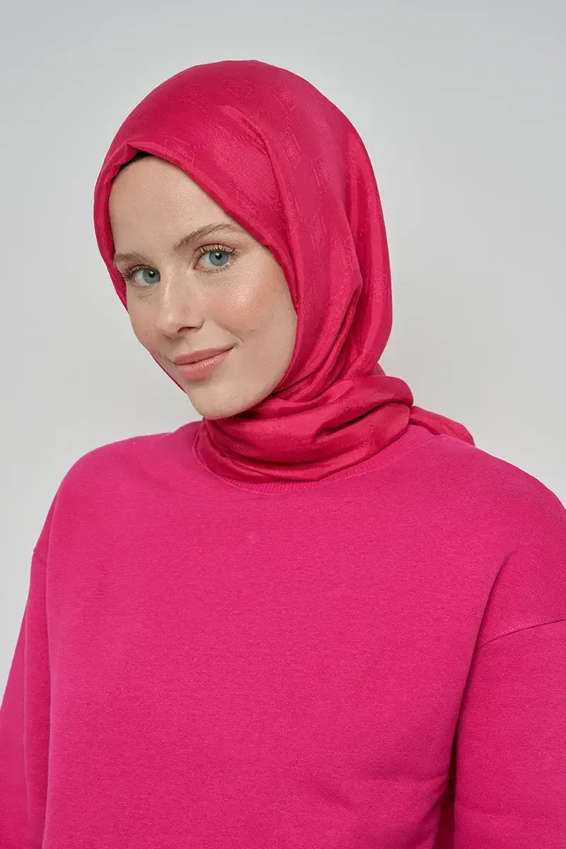 Jakar Pamuk Şal Monogram Desen - Pembe - ED Scarf