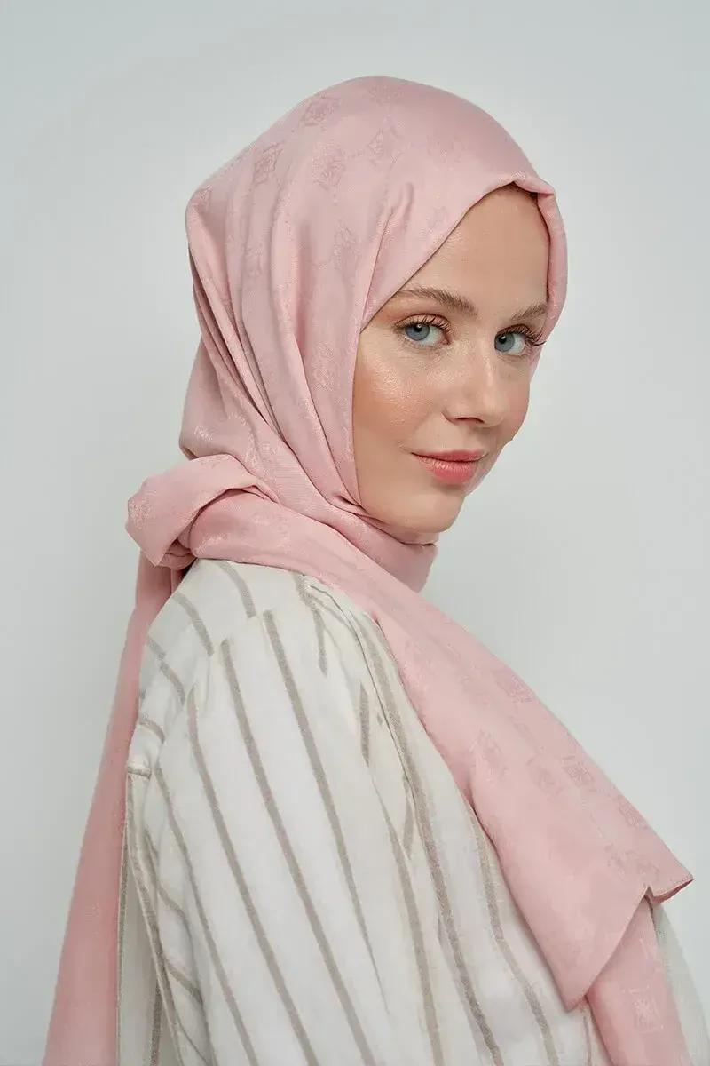 Jakar Pamuk Şal Monogram Desen - Pudra - ED Scarf