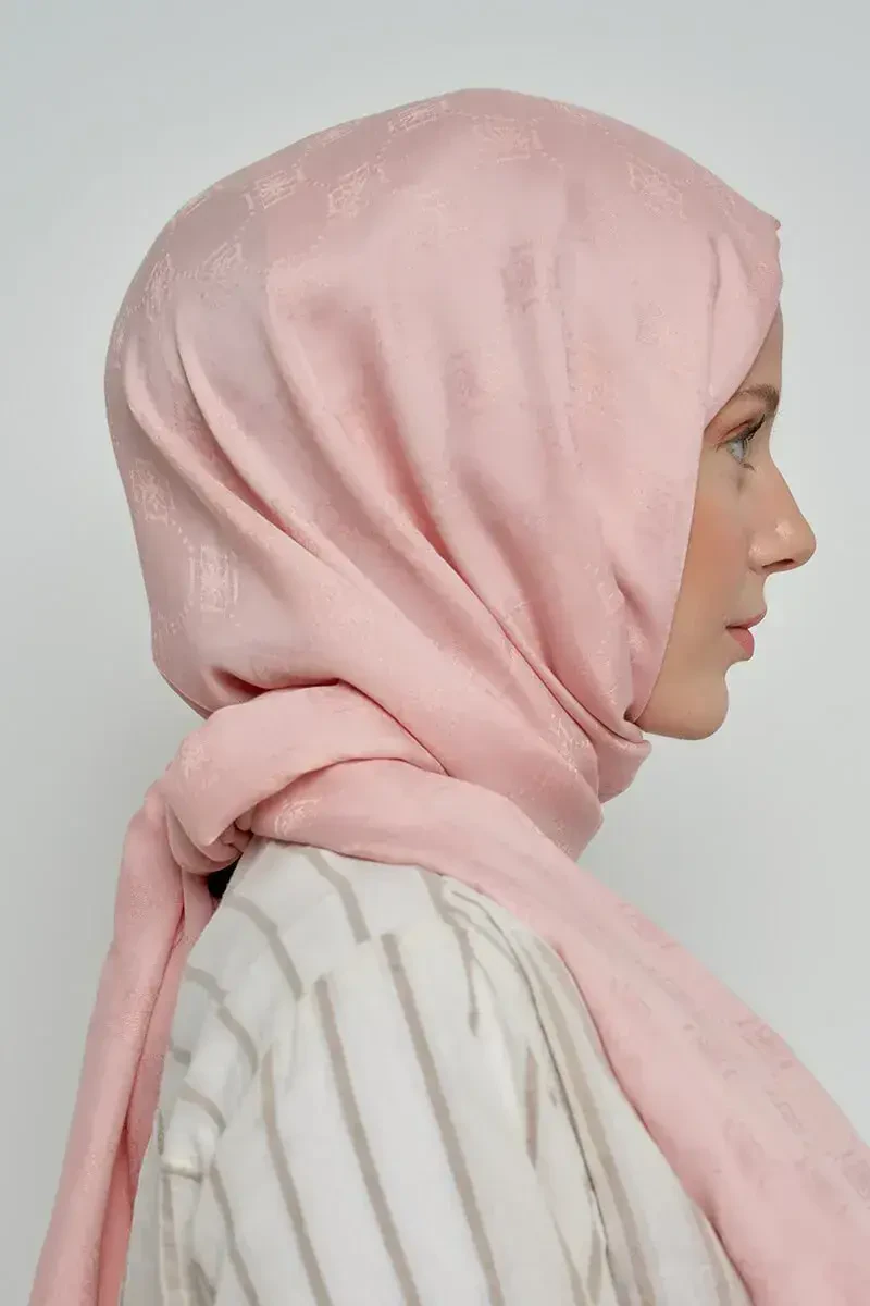 Jakar Pamuk Şal Monogram Desen - Pudra - ED Scarf