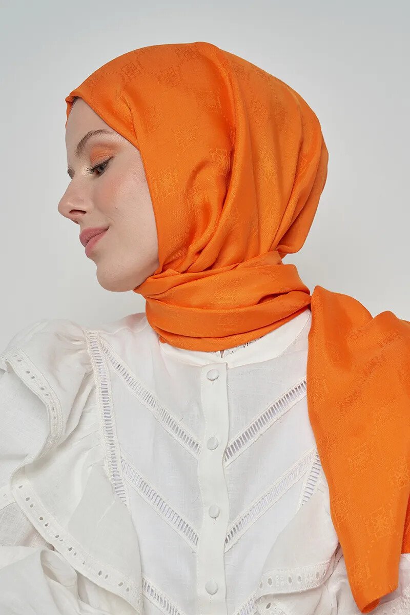 Jakar Pamuk Şal Monogram Desen - Turuncu - ED Scarf