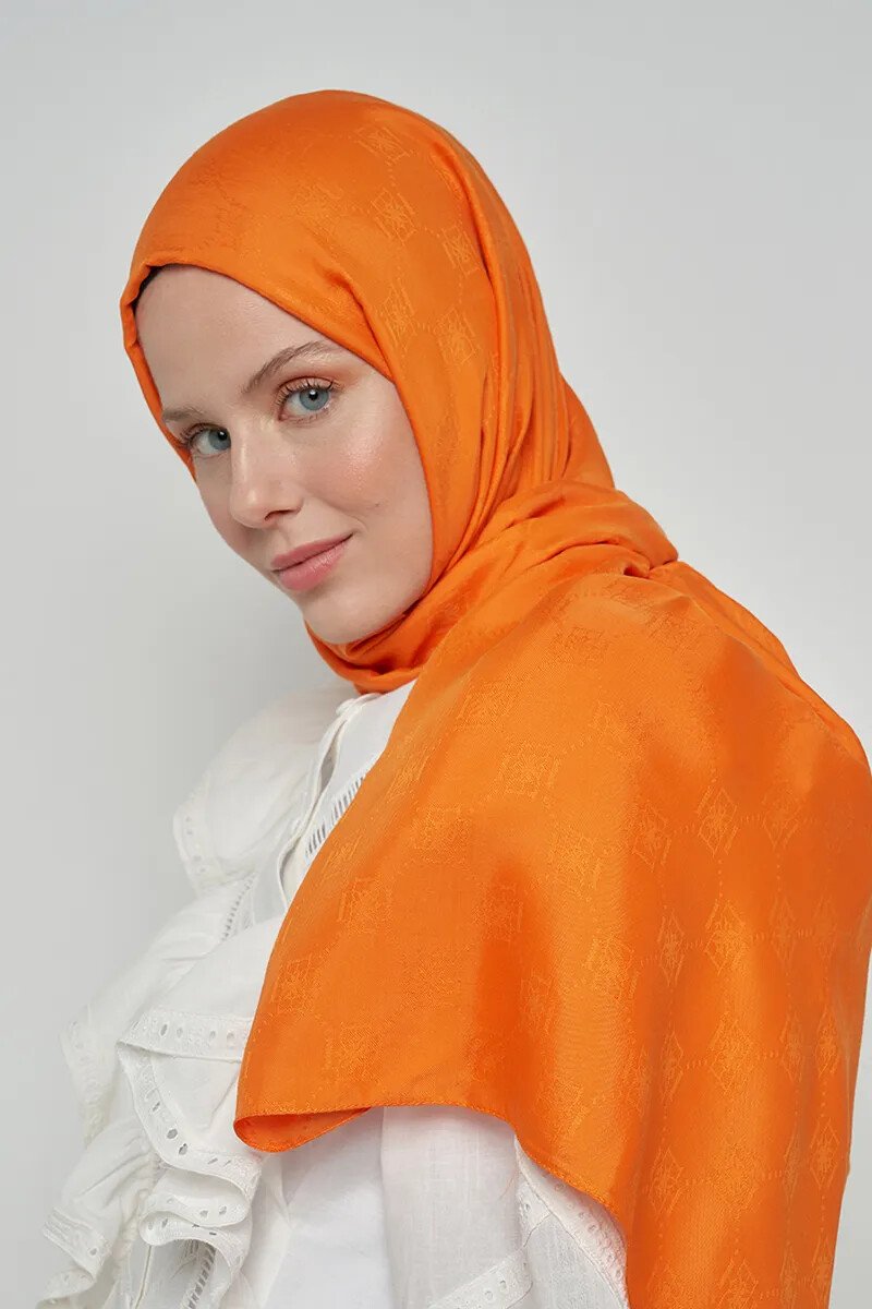Jakar Pamuk Şal Monogram Desen - Turuncu - ED Scarf