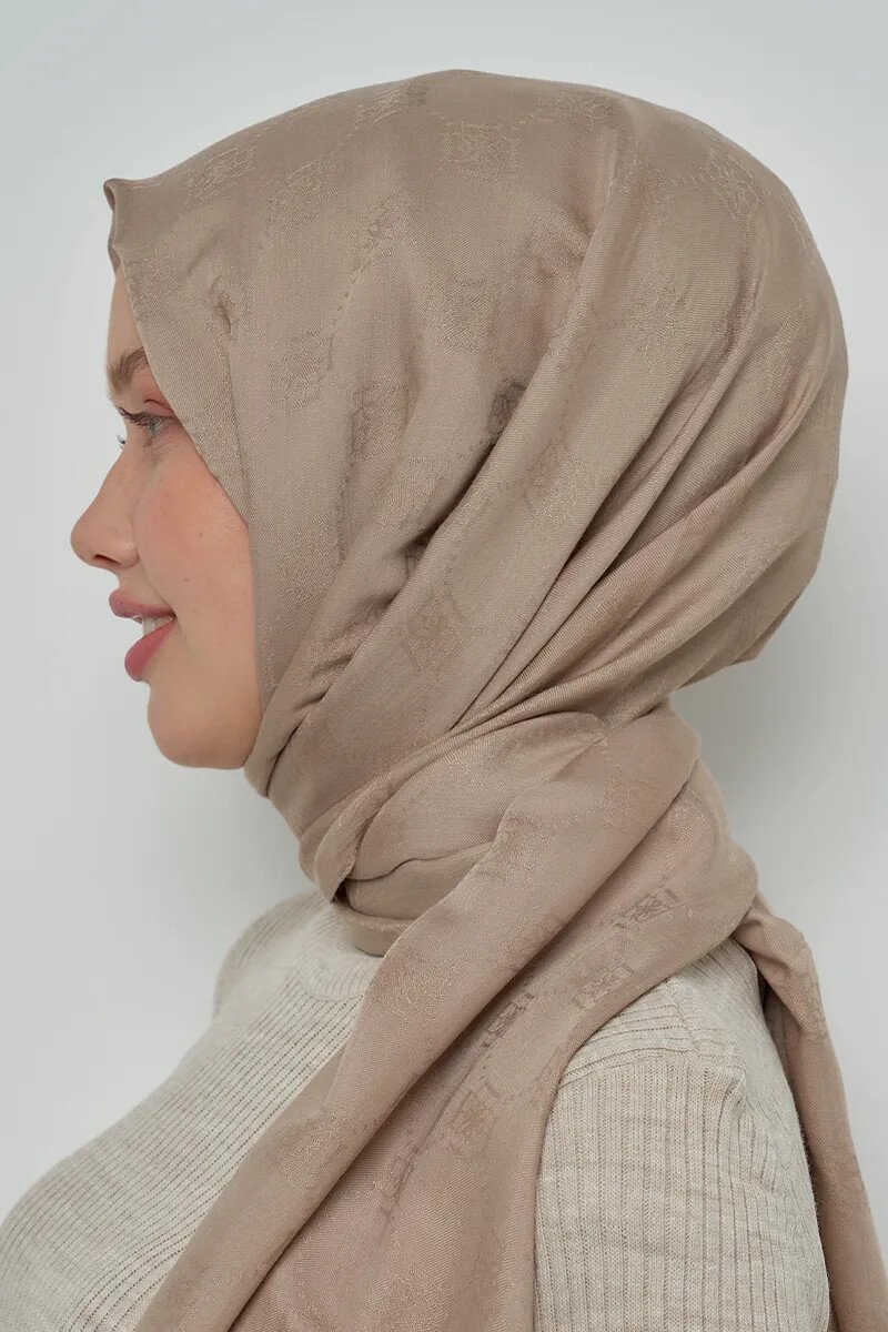 Jakar Pamuk Şal Monogram Desen - Vizon - ED Scarf