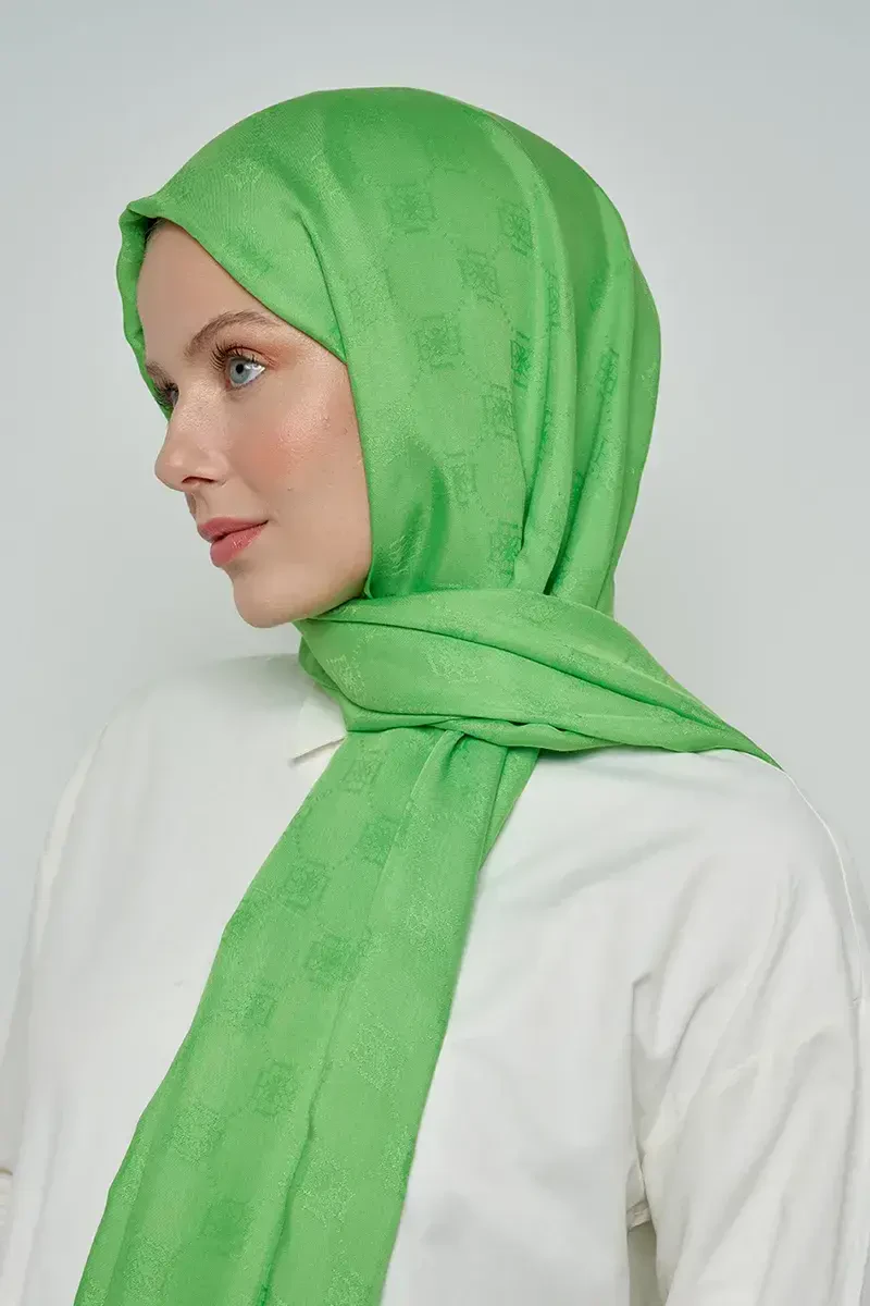 Jakar Pamuk Şal Monogram Desen - Yeşil - ED Scarf