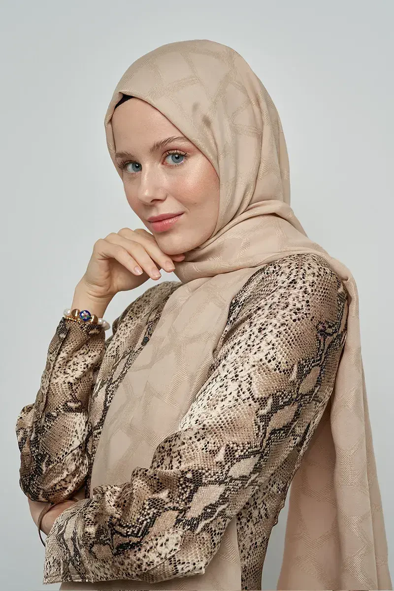 Jakar Pamuk Şal Mozaik Desen - Bej - ED Scarf