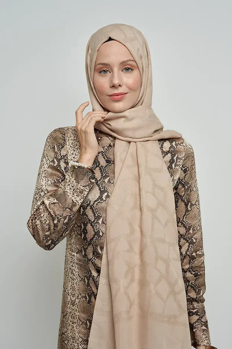Jakar Pamuk Şal Mozaik Desen - Bej - ED Scarf