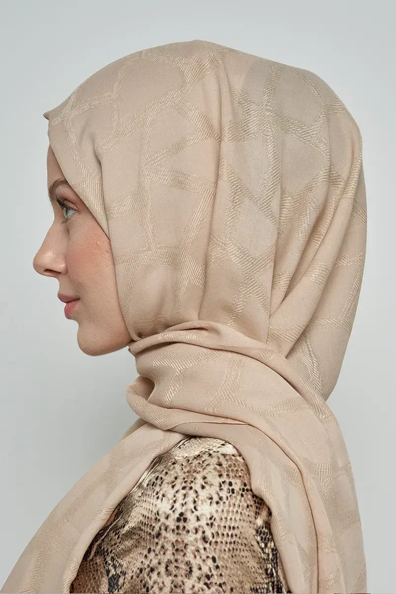 Jakar Pamuk Şal Mozaik Desen - Bej - ED Scarf