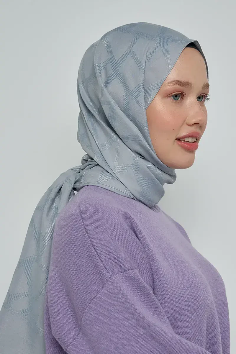 Jakar Pamuk Şal Mozaik Desen - Gri - ED Scarf
