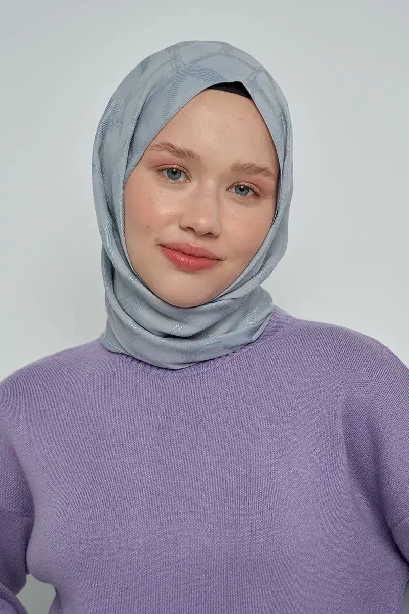 Jakar Pamuk Şal Mozaik Desen - Gri - ED Scarf