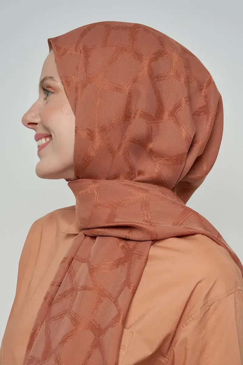 Jakar Pamuk Şal Mozaik Desen - Kahverengi - ED Scarf
