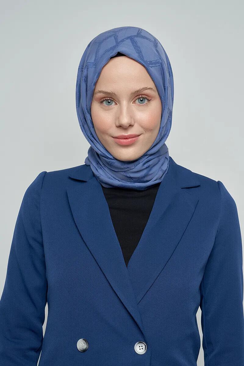 Jakar Pamuk Şal Mozaik Desen - Kot Mavi - ED Scarf