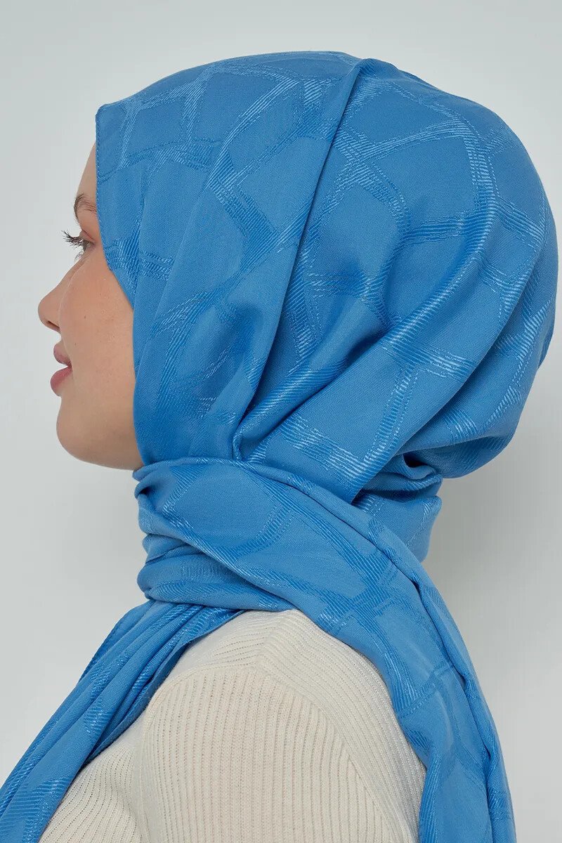 Jakar Pamuk Şal Mozaik Desen - Mavi - ED Scarf