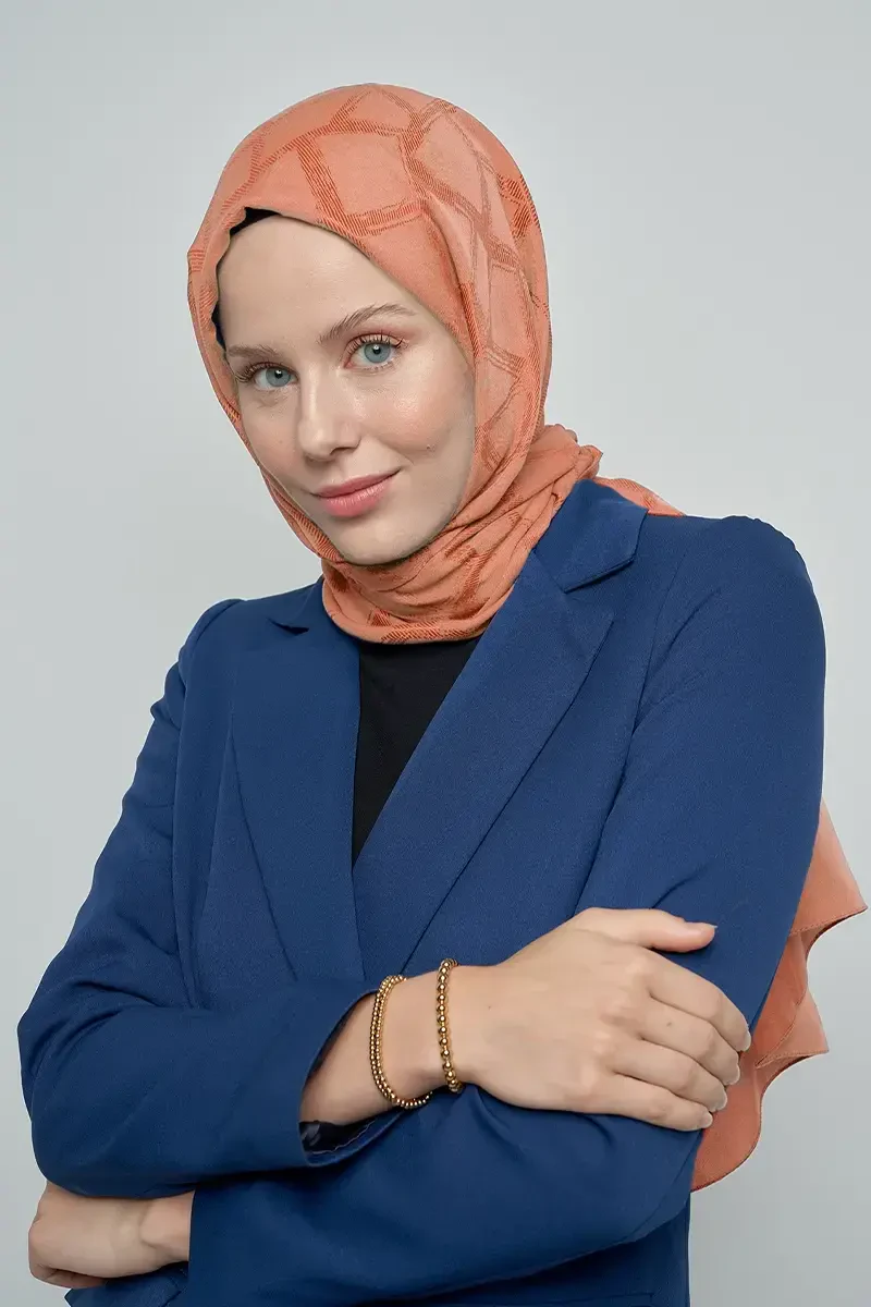 Jakar Pamuk Şal Mozaik Desen - Peach Fuzz - ED Scarf