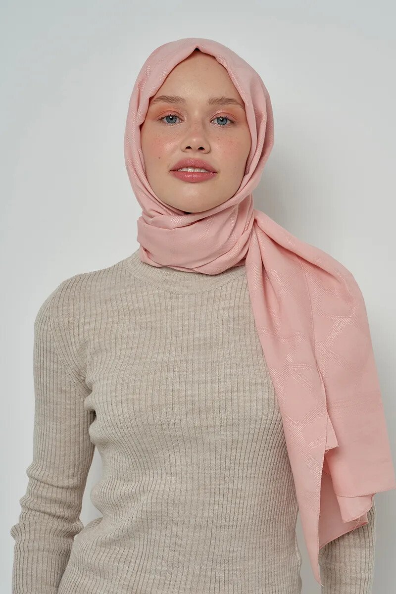 Jakar Pamuk Şal Mozaik Desen - Pudra - ED Scarf