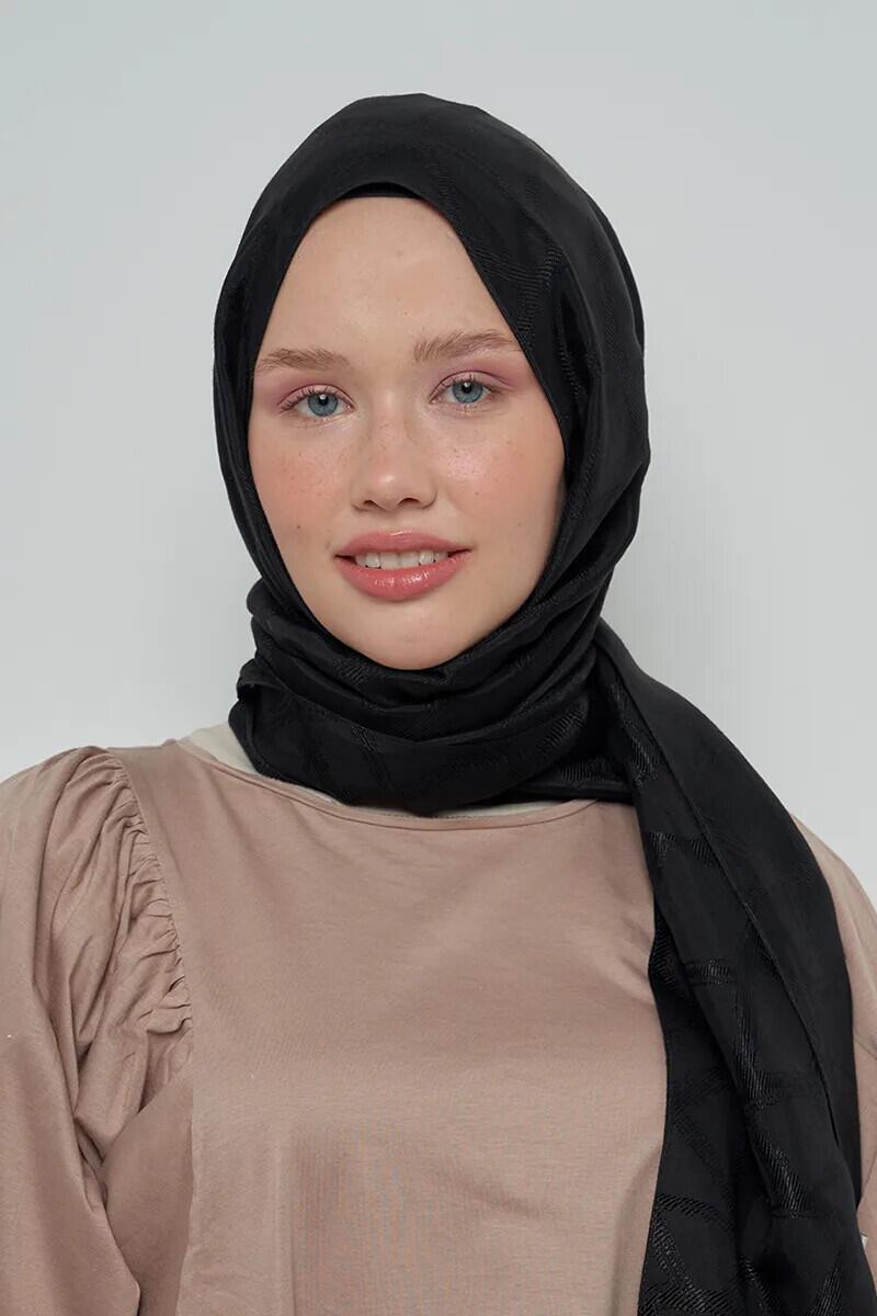 Jakar Pamuk Şal Mozaik Desen - Siyah - ED Scarf