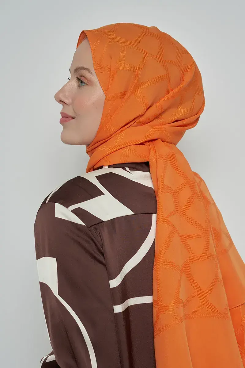 Jakar Pamuk Şal Mozaik Desen - Turuncu - ED Scarf