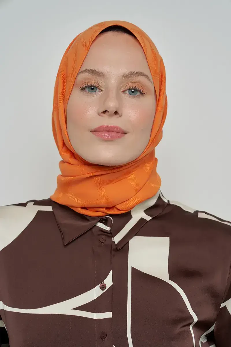 Jakar Pamuk Şal Mozaik Desen - Turuncu - ED Scarf