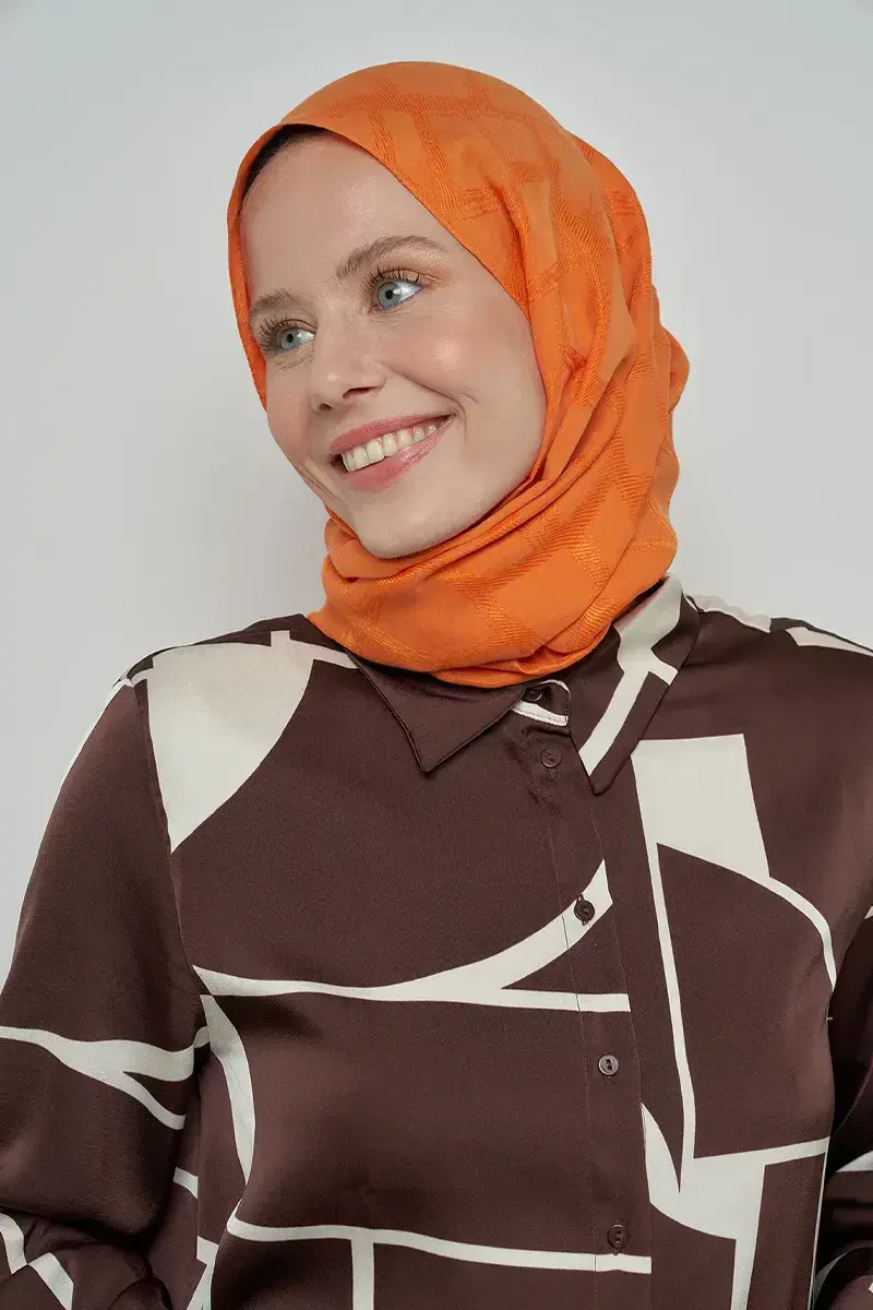 Jakar Pamuk Şal Mozaik Desen - Turuncu - ED Scarf