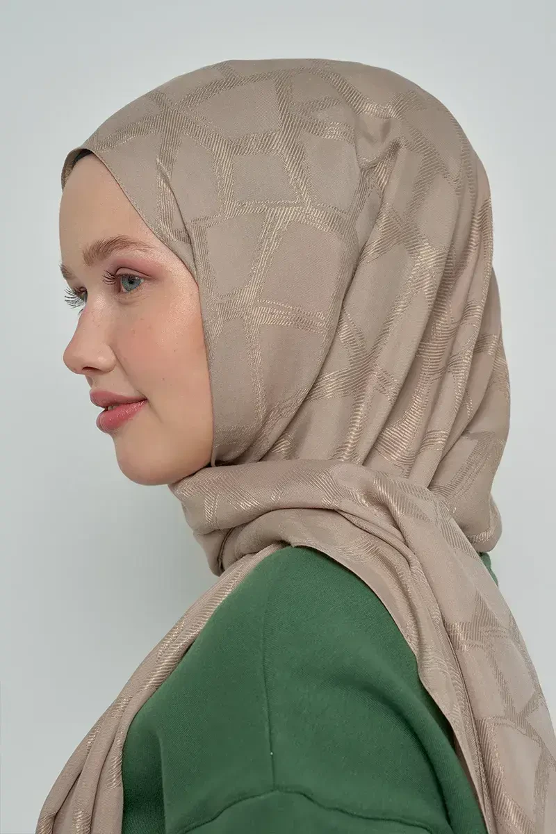 Jakar Pamuk Şal Mozaik Desen - Vizon - ED Scarf