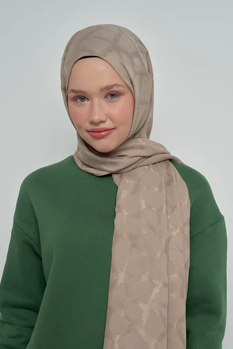 Jakar Pamuk Şal Mozaik Desen - Vizon - ED Scarf