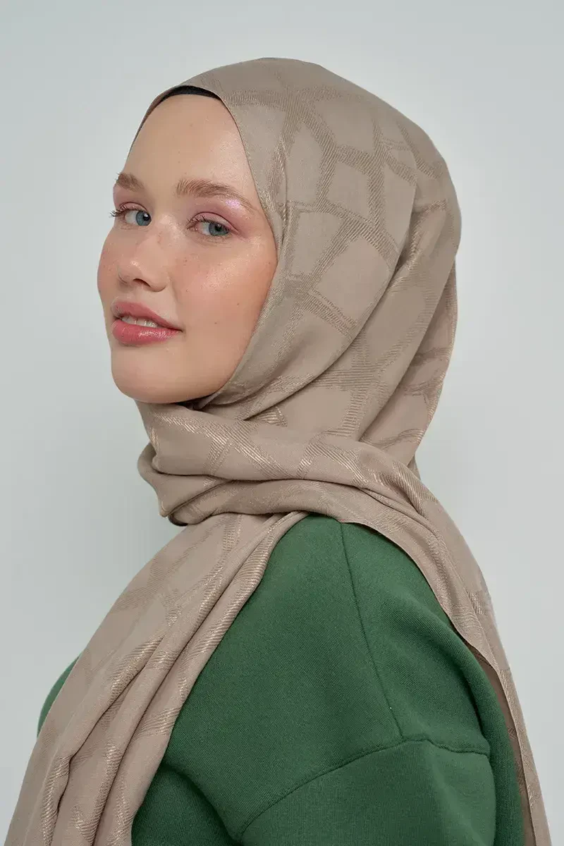 Jakar Pamuk Şal Mozaik Desen - Vizon - ED Scarf