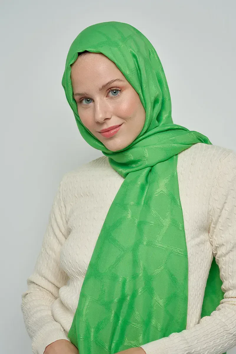 Jakar Pamuk Şal Mozaik Desen - Yeşil - ED Scarf
