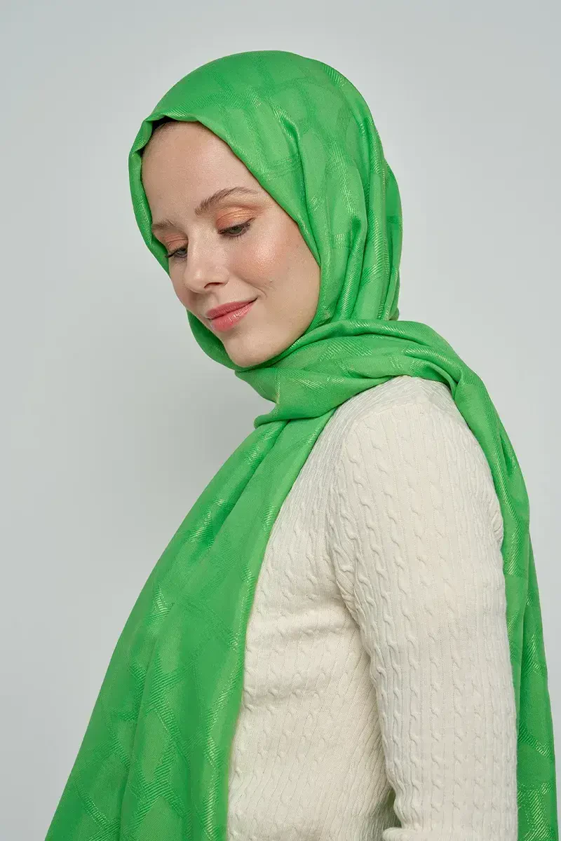 Jakar Pamuk Şal Mozaik Desen - Yeşil - ED Scarf