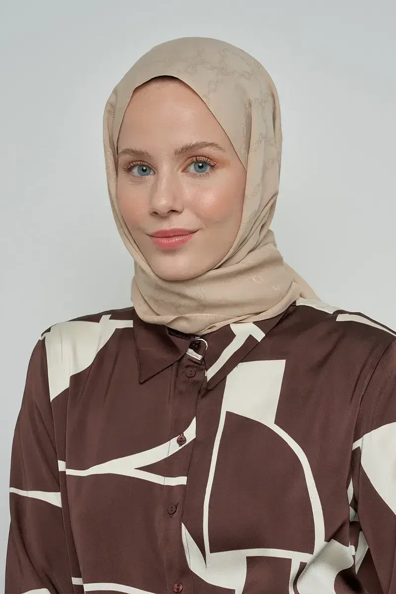 Jakar Pamuk Şal Zincir Desen - Bej - ED Scarf